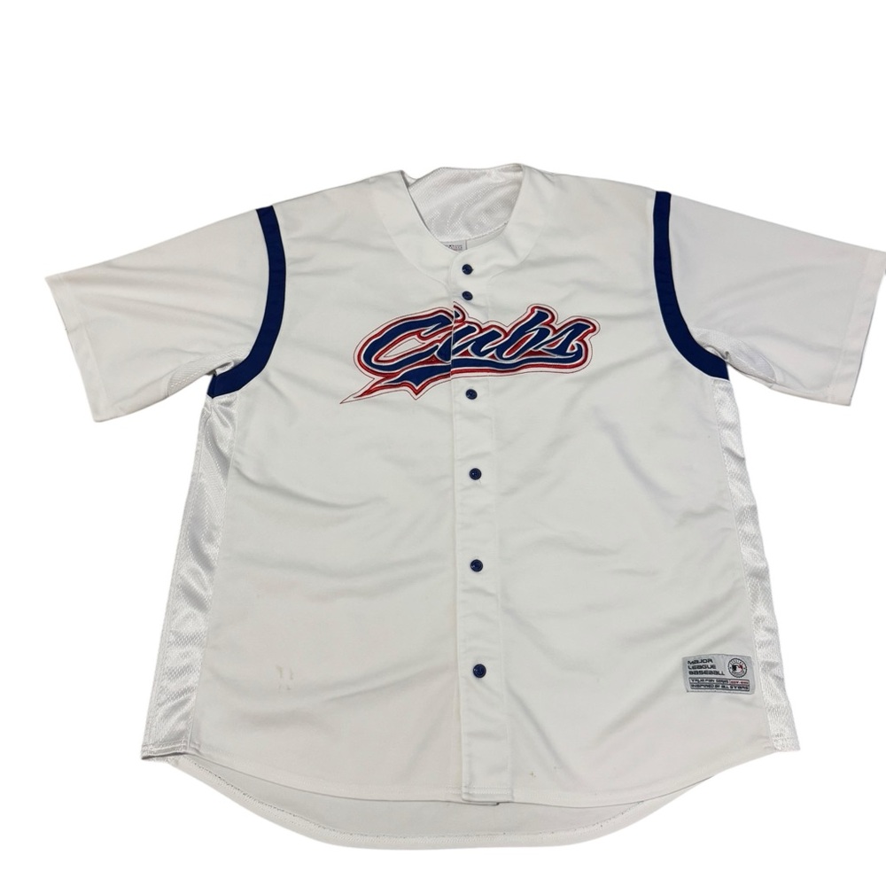 True Fan Chicago Cubs Button Up Baseball Jersey Stitched Mens 2XL White MLB